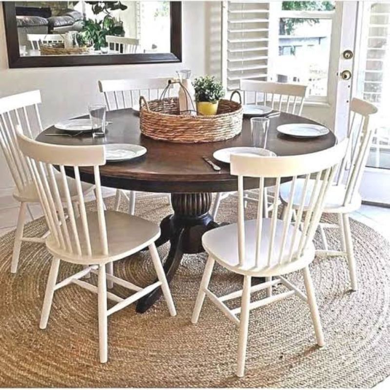 Jual ROUND DINING TABLE SET MEJA MAKAN MINIMALIS BUNDAR KURSI 6 MODEL ...