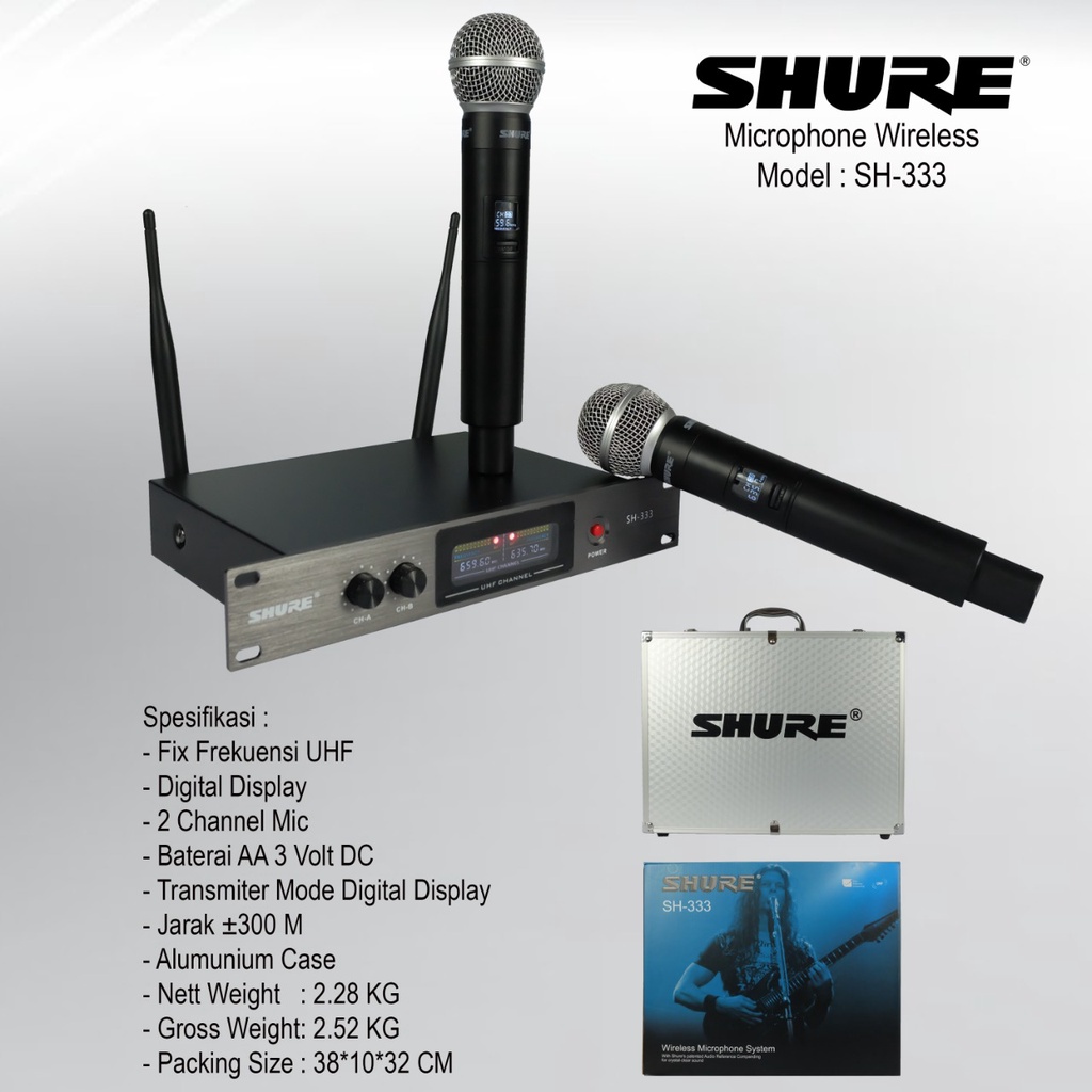 Mic Wireless SHURE SH333 SH 333 SH 333 FREE HARDCASE