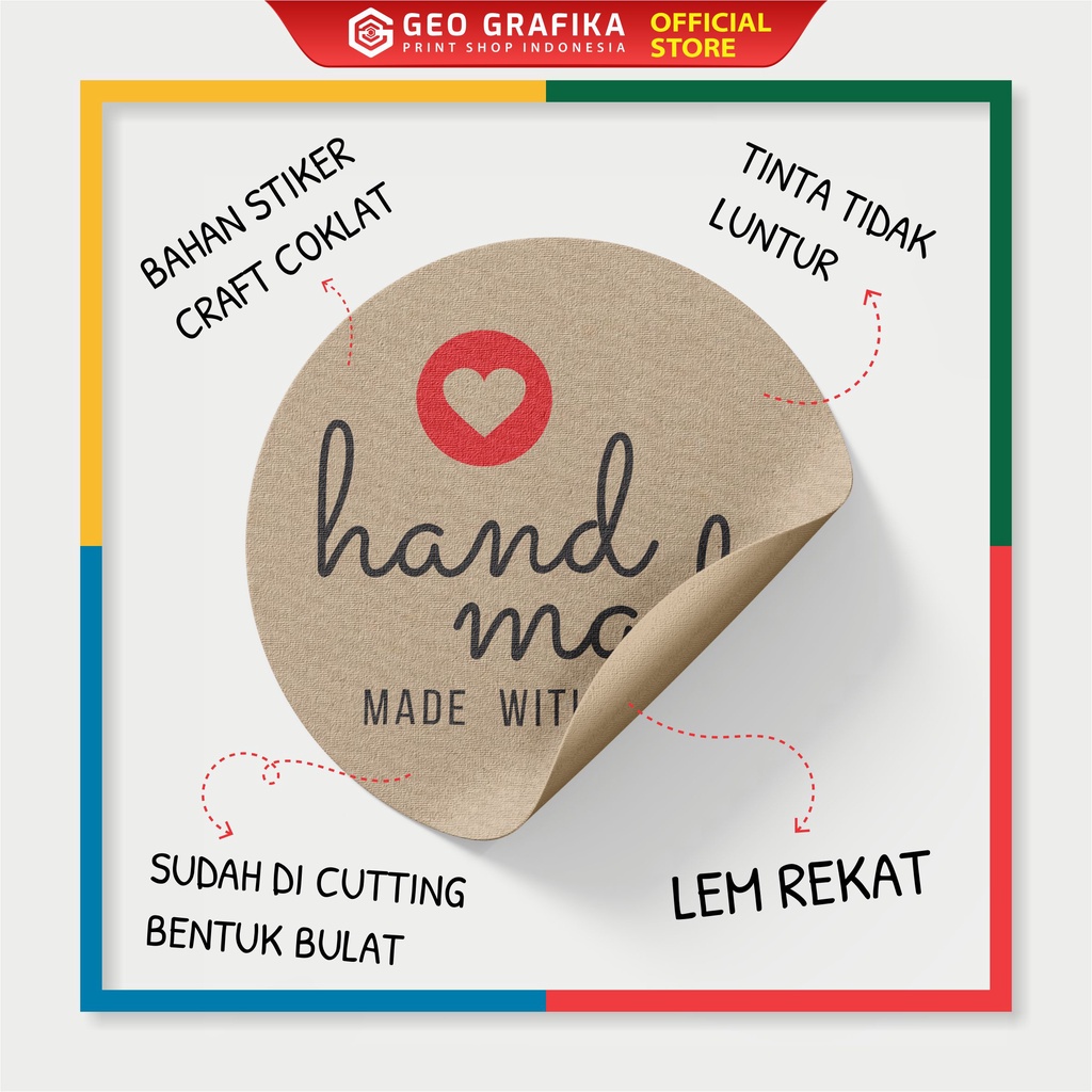 Jual Sticker Craft Hand Made With Love Label Craft Coklat - Geo Grafika ...