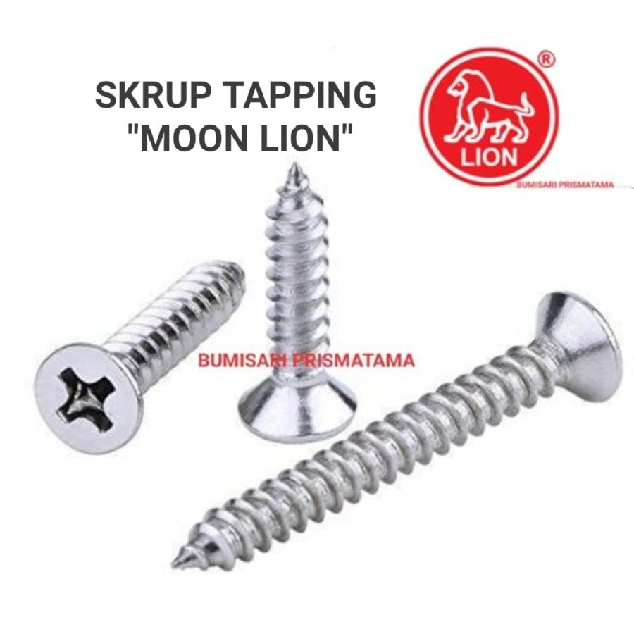Jual SKRUP TAPPING 6 X 3/4 KEPALA RATA merk MOON LION - per pak isi 100 ...