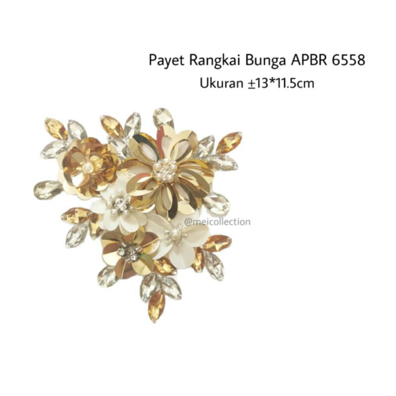 Jual payet rangkai bunga 3d APBR 6558 off white gold clear | Shopee ...