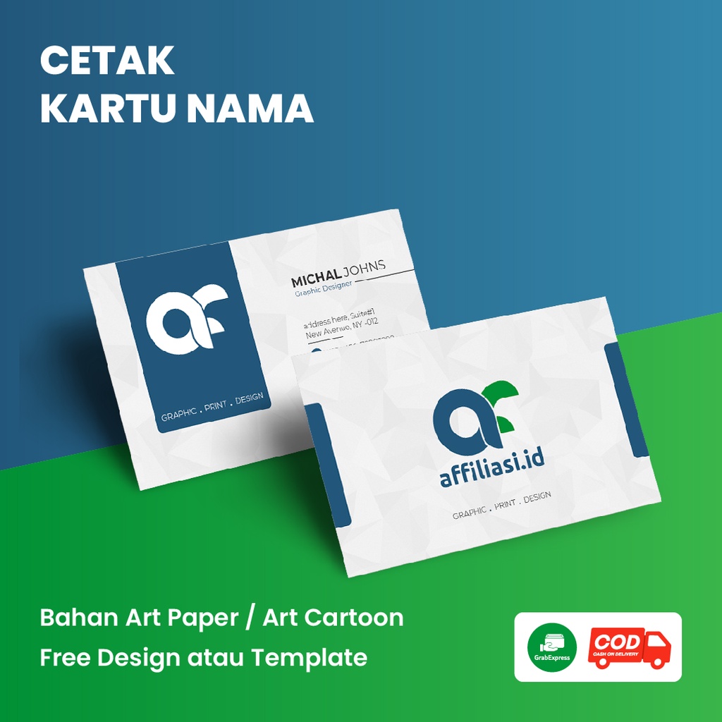 Jual Cetak Kartu Nama Custom Sisi Atau Sisi Instant Gosend Name Card Cetak Kartu Nama