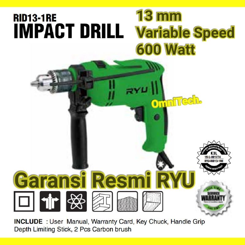 Jual Mesin Bor Beton Impact Drill 13mm RYU RID 13 RID13-1RE RID13 ...