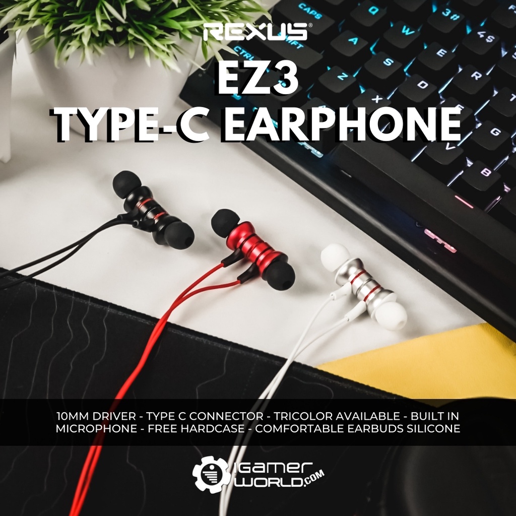 Jual Rexus EZ3 Earphone Type C Connector with Mic | Shopee Indonesia