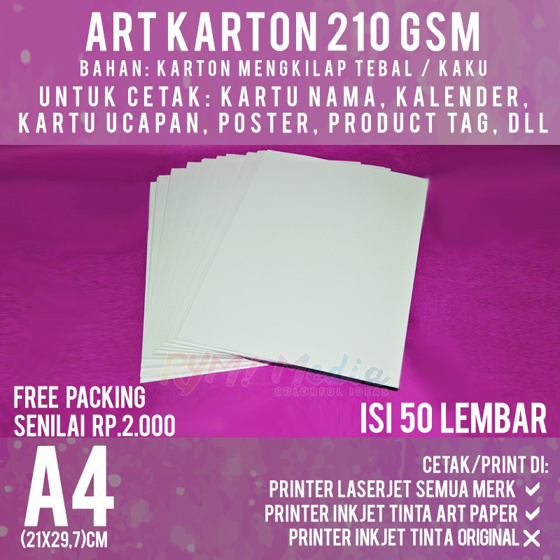 Jual Art Karton 210 gsm A4 isi 50 lbr / Kertas Carton Paper Glossy 210