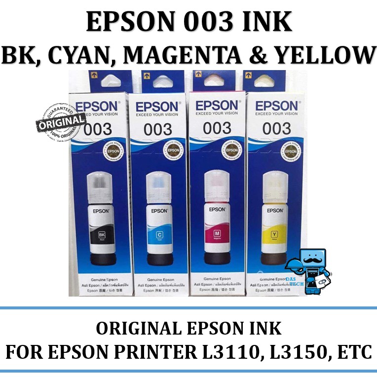 Jual Tinta Epson 003 BK, C, M, Y Original - For L3110 L3150 (Dealer ...