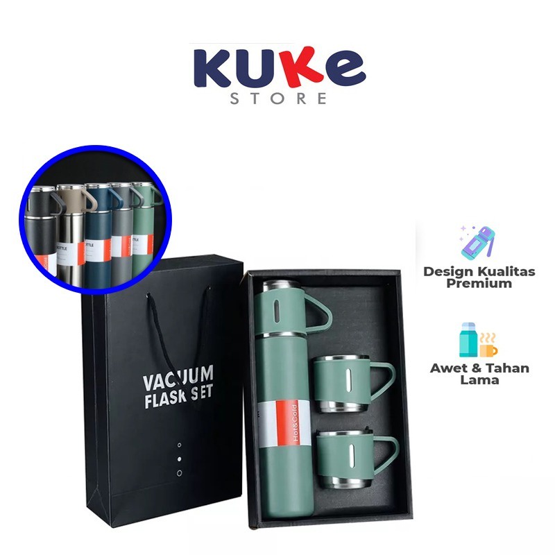 Jual KUKE Thermos Sultan Set/Termos Vacuum Flask Set Hampers 500ml/Souvenir termos set cangkir