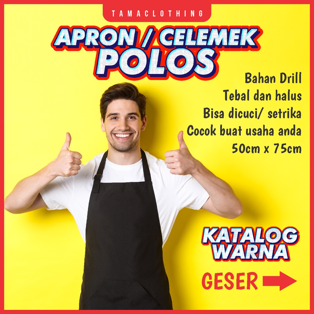 Jual APRON POLOS / Apron Barista / Celemek Masak / Apron Chef custom