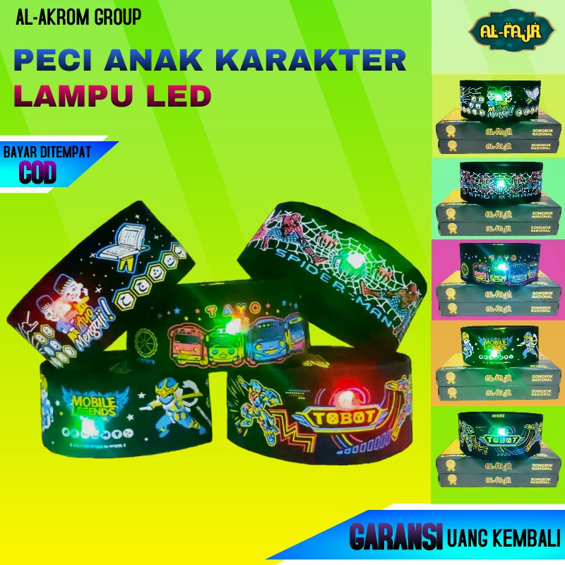 Jual Peci Songkok Kopiah Karakter Anak dengan Lampu LED Murah ...