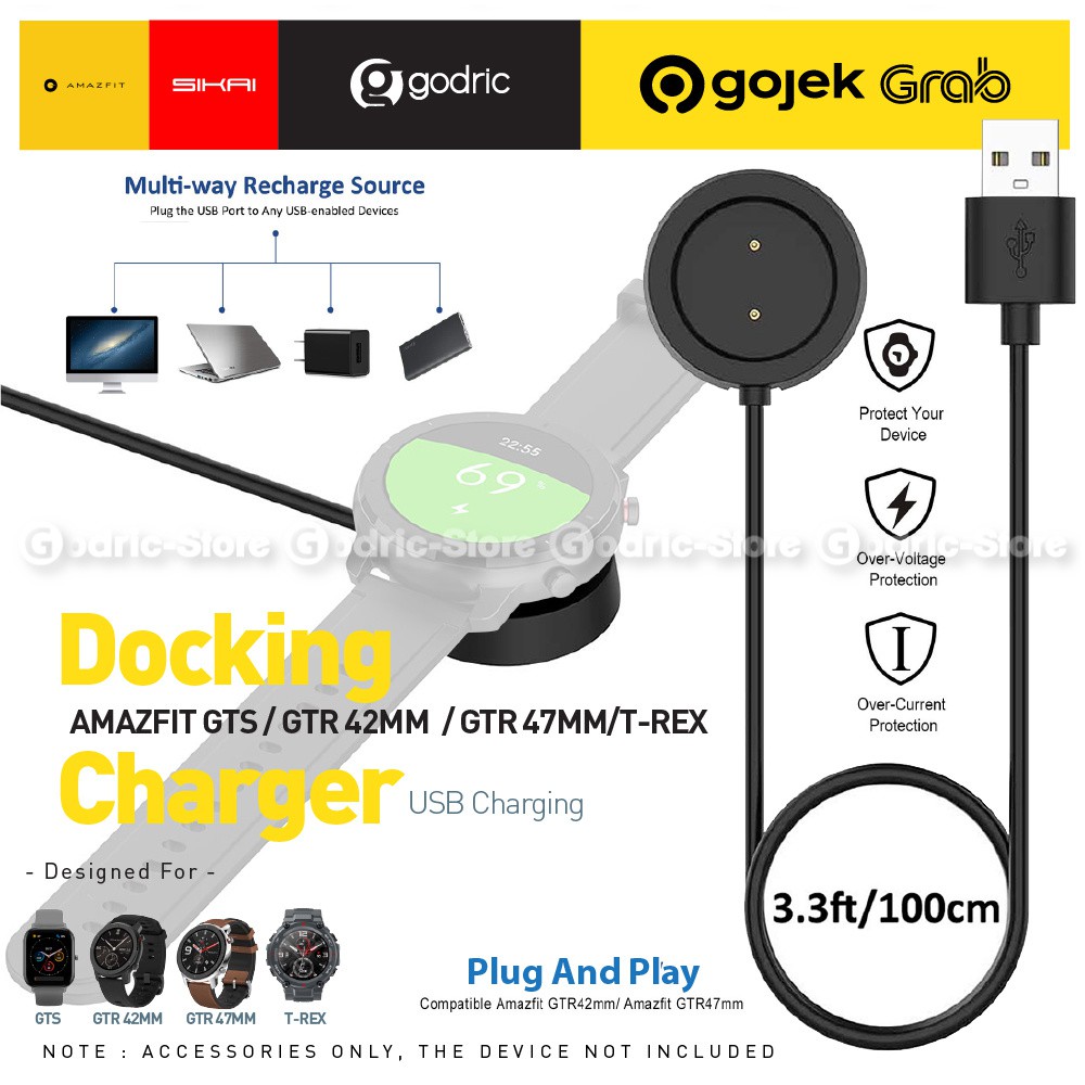 Charging Cable For Xiaomi Huami Amazfit GTS T-Rex GTR 47mm/42mm Smart Watch  USB Charger