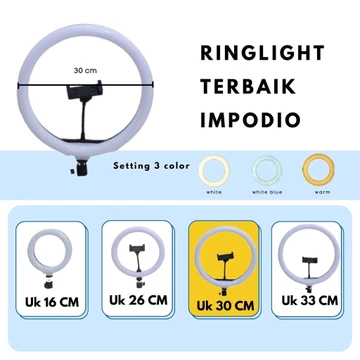 IMPODIO Ringlight Diameter 30 Cm 3 Warna Dimmable Lampu Bulat Super Terang