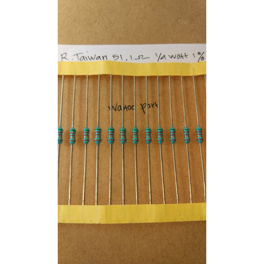 Jual Resistor 51,1 ohm metal film taiwan 1/4 watt 1% harga per 10 pcs ...