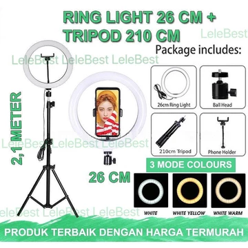 Paket Komplit Ringlight 26cm Tripod 2 1 Meter Make Up Vlog Lampu Ringlight