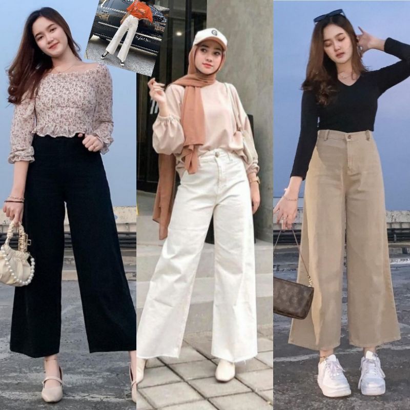 Jual Celana Kulot Jeans Wanita Putih Lilac Hitam High Waist Jeans Cewek ...