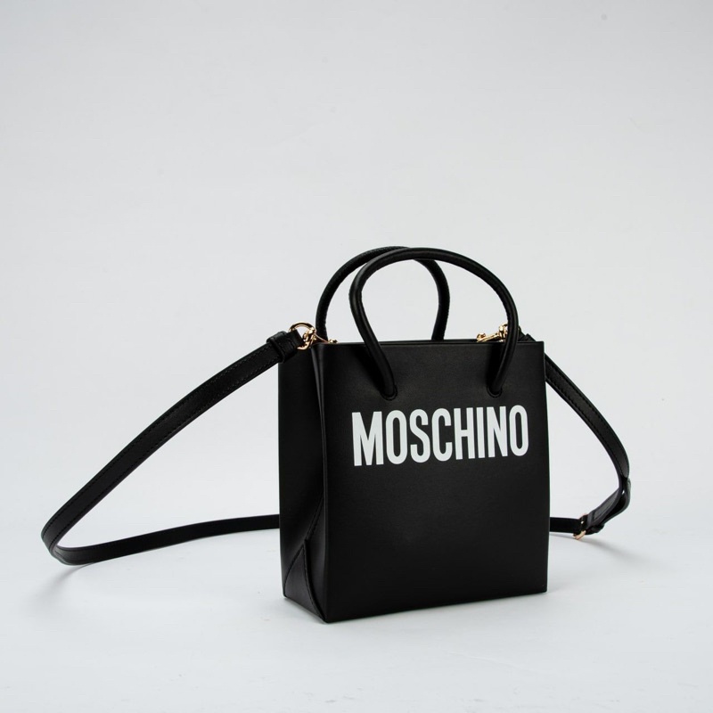 Tas moschino shopper bag black logo white
