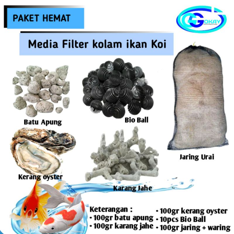 Jual GOKAY!! Paket Lengkap 5 Macam Media Filter Aquarium dan kolam ikan