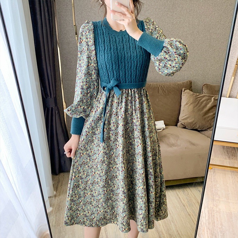 Jual [ Premium Series ] Dress Rajut Kombinasi Corduroy / Kodorai Bunga ...