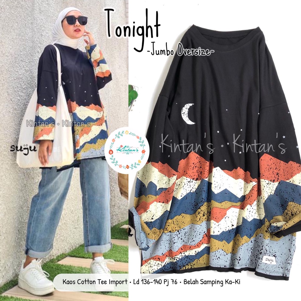 Jual Tonight Tunik Kaos Oversize Wanita Jumbo Ld 130 140 Bahan Kaos