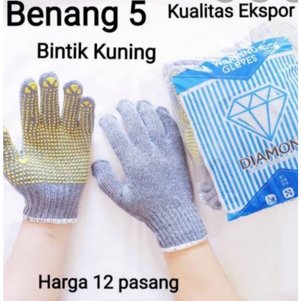 Jual Sarung Tangan Tutul Diamond Benang 5 Harga Pak Isi 12pasang,sarung ...