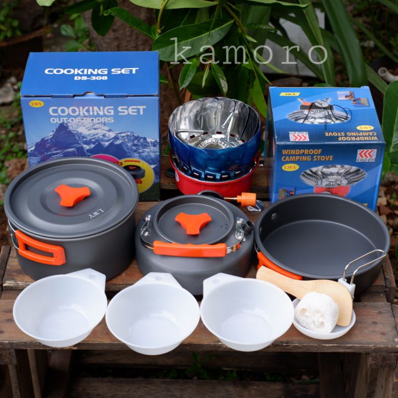 Jual Paket Cooking Set Teko DS 308 Plus Kompor Windproof K203 Shopee Indonesia