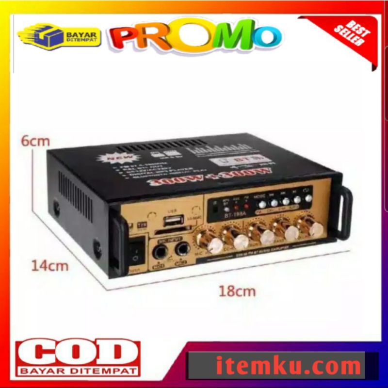 ✅cod power ampli bluetooth bt 198b amplifier karaoke digital multimedia mp3  usb mixer