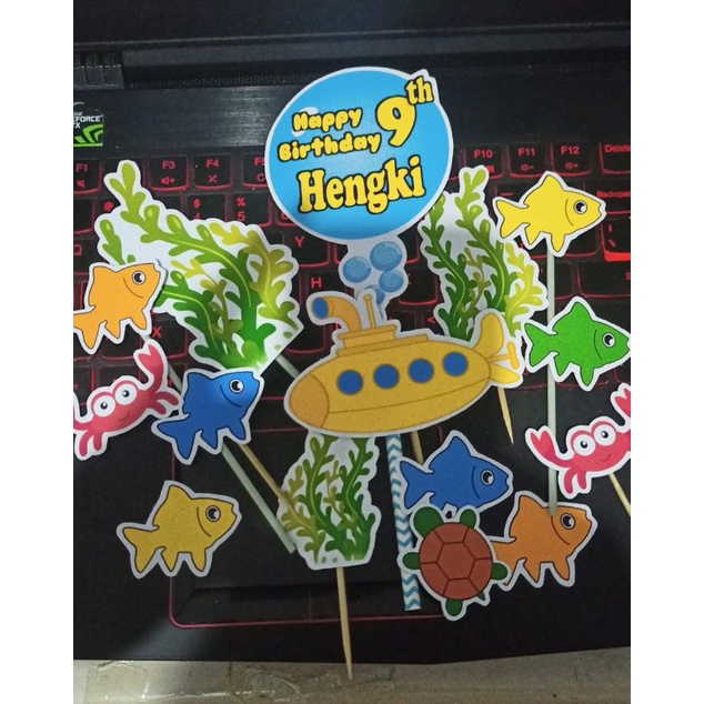 Jual cake topper hiasan kue fish ikan underwater life laut kapal selam