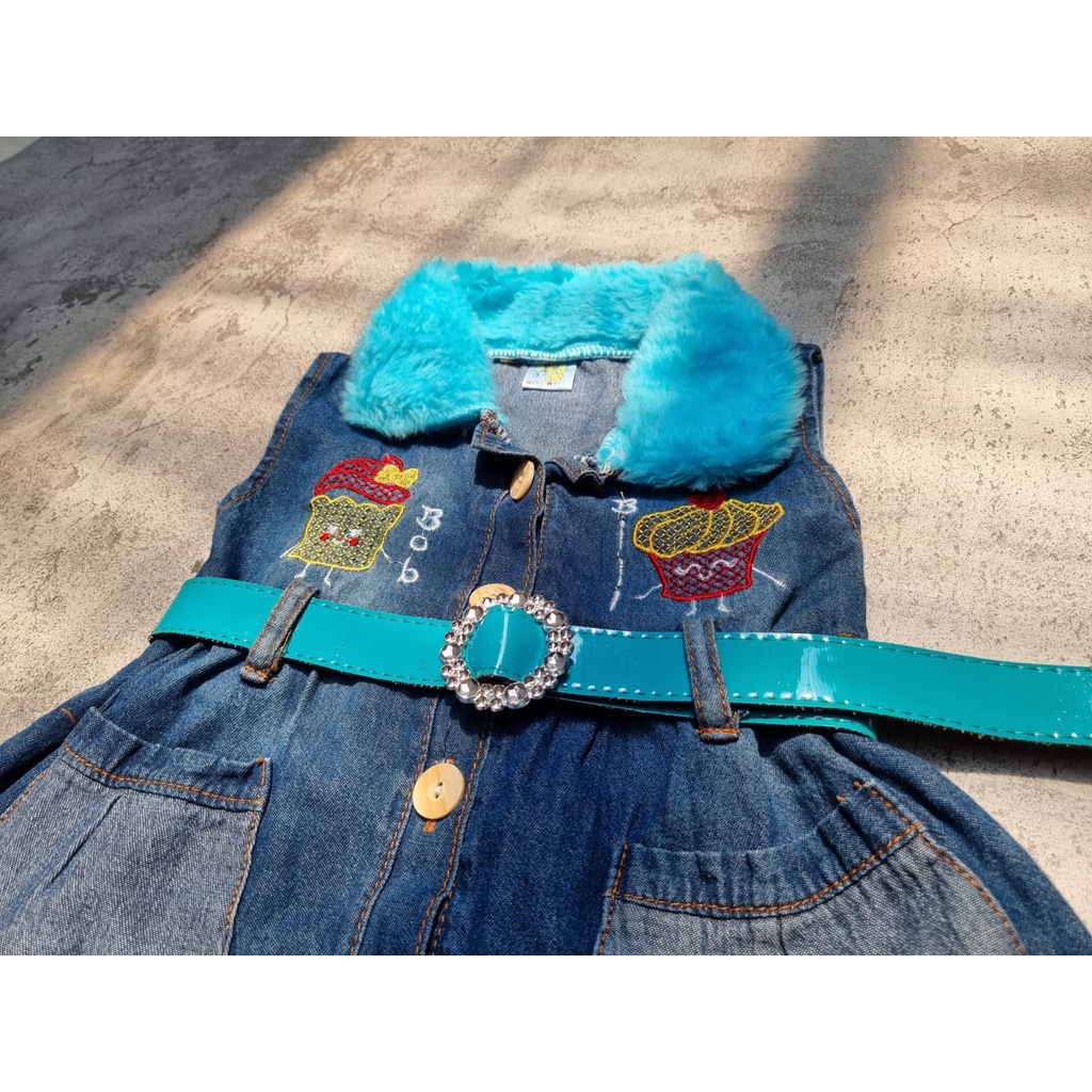 Jual Dress Jeans Bulu Anak/Dress Jeans/Dress Bulu Anak 1-3 thn