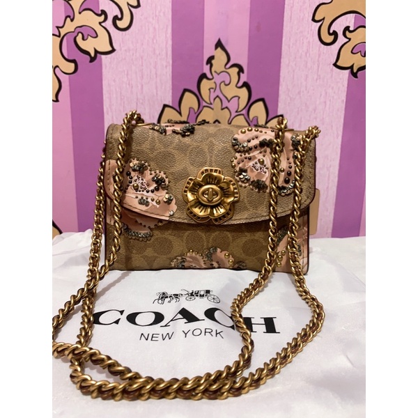 Coach parker in on sale embellished signature rose print