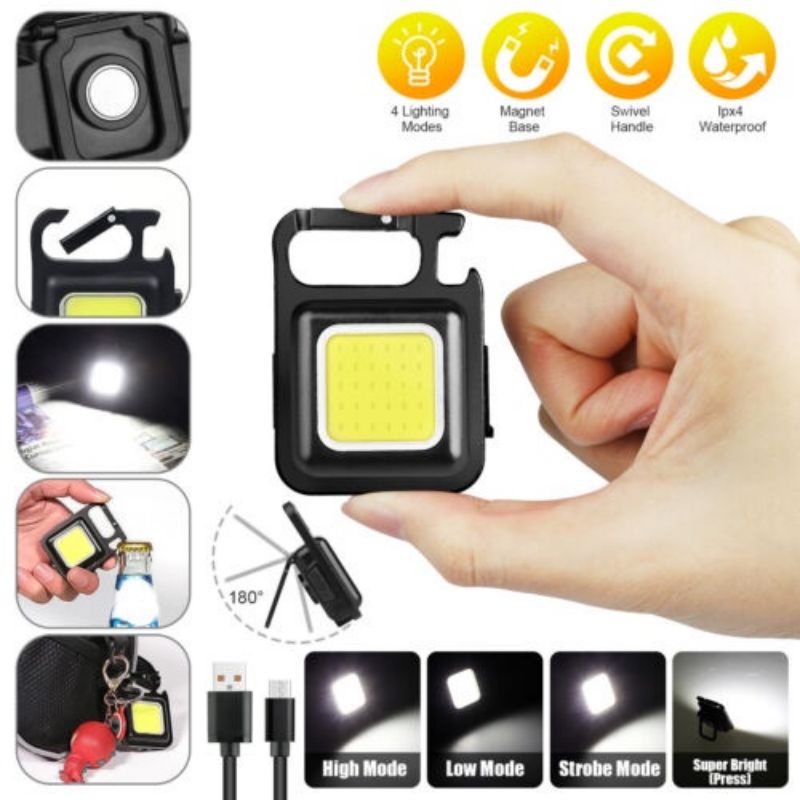 Jual Senter Mini Cob Rechargeable Keychain Light Dengan Pembuka Tutup ...