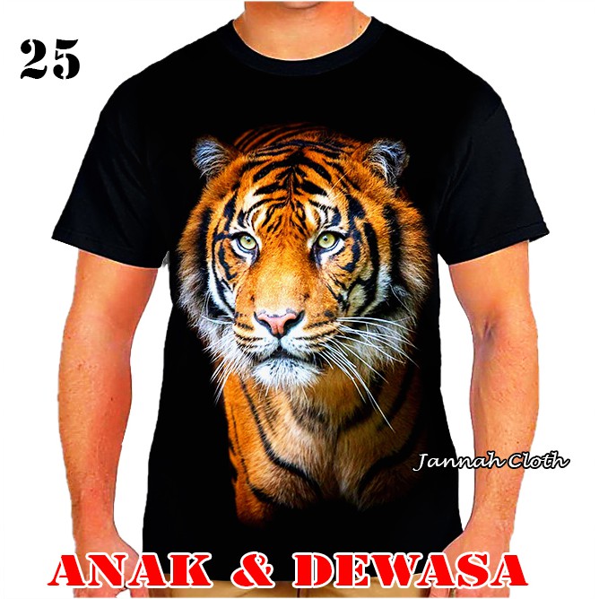 Jual Baju Kaos Gambar Harimau Tiger Face 3D Printing TGR25 | Shopee ...