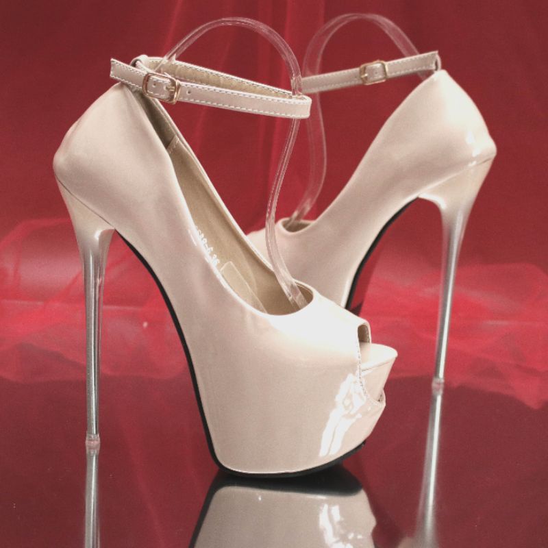 Jual YKshoes 1716 heels 16cm peeptoes stiletto black red cream