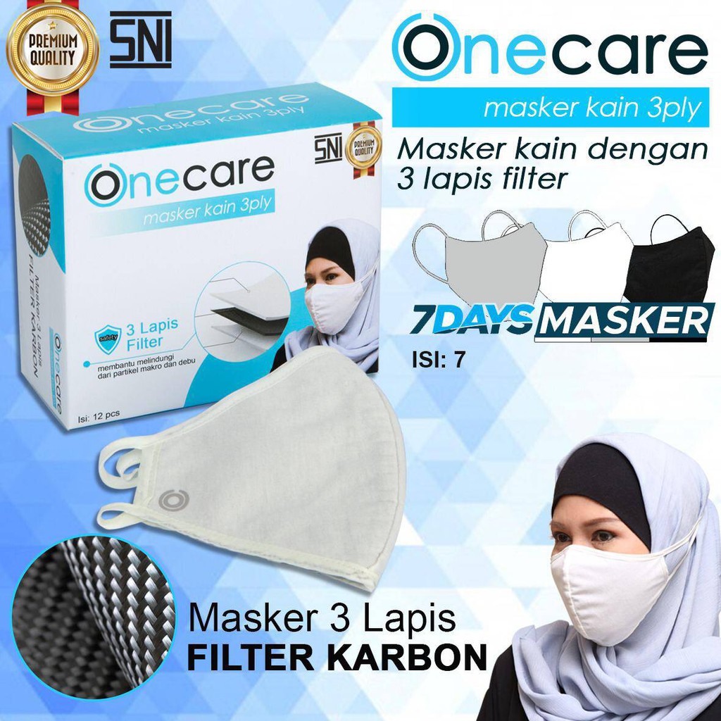 Jual [ONECARE 7days MASKER] masker onecare hijab original Kain 3 lapis ...