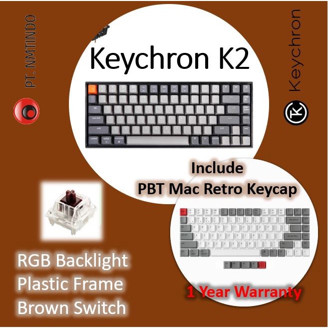 Jual Keychron K2 Brown Switch RGB Backlight Plastic + PBT Keycap Mac ...