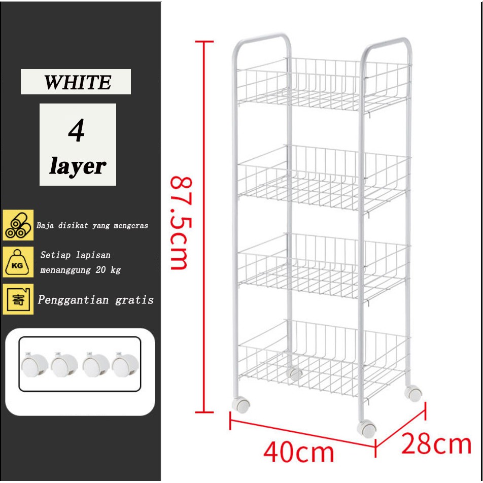 Jual Rak Lantai Dapur Beroda Troli Serbaguna Portable Bumbu Rak