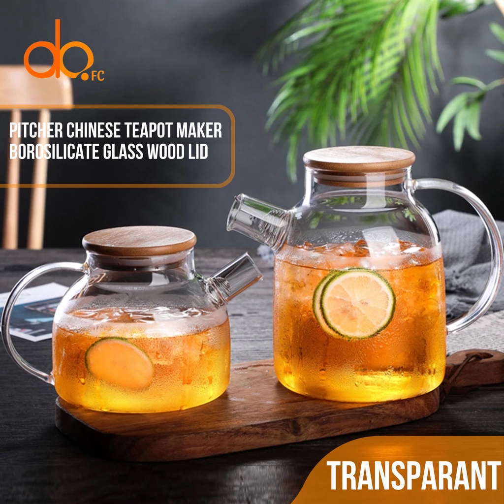 Jual Teko Pitcher Teh Kaca Tutup Kayu Chinese Teapot Maker Borosilicate Glass Wooden Lid 6550