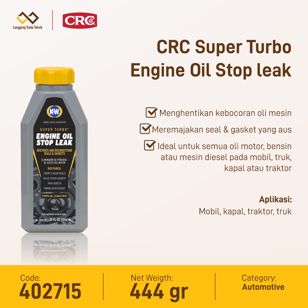 Jual CRC 402715x6 K&W Super Turbo Engine Oil Stop Leak, 15 FL OZ