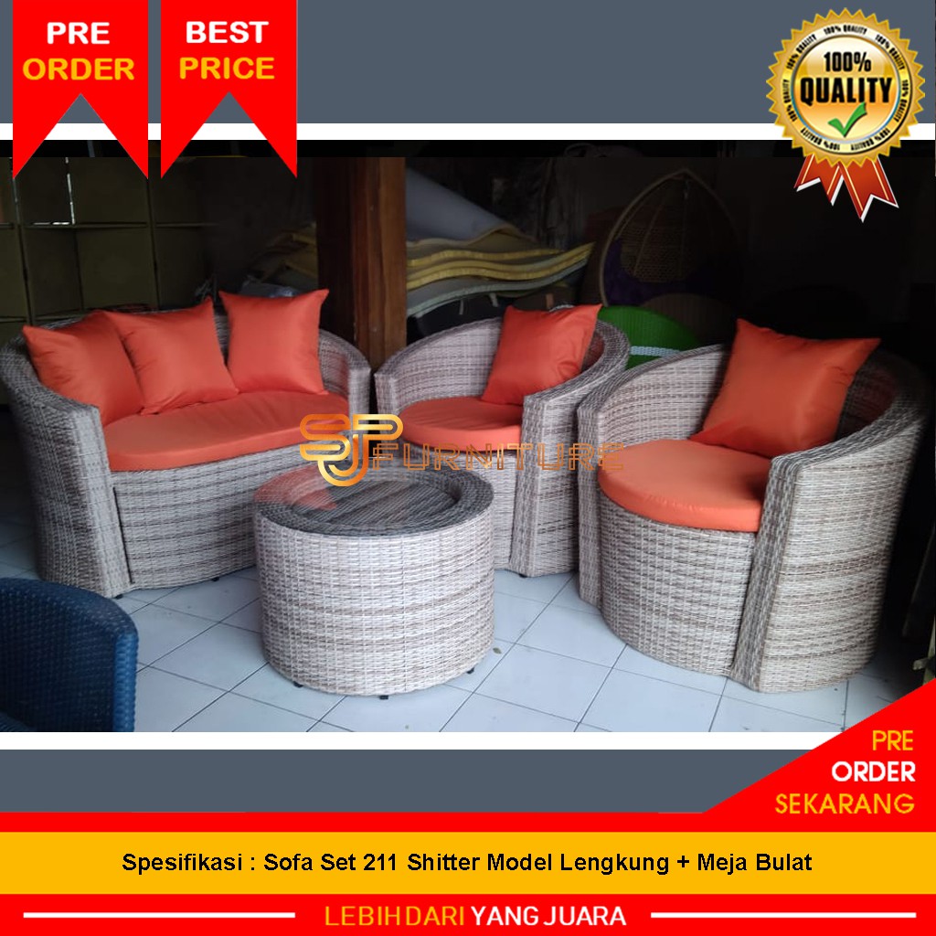 Jual Sofa Rotan Sintetis Ruang Tamu Model Minimalis Modern Lengkung Atau Kotak Rangka Besi