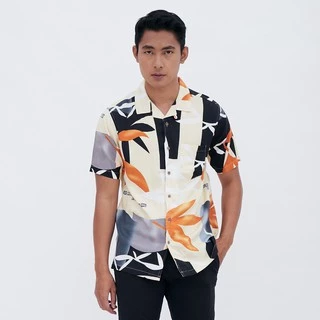 M231 Kemeja Pria Printing Hawaii Pendek Cream 2012B