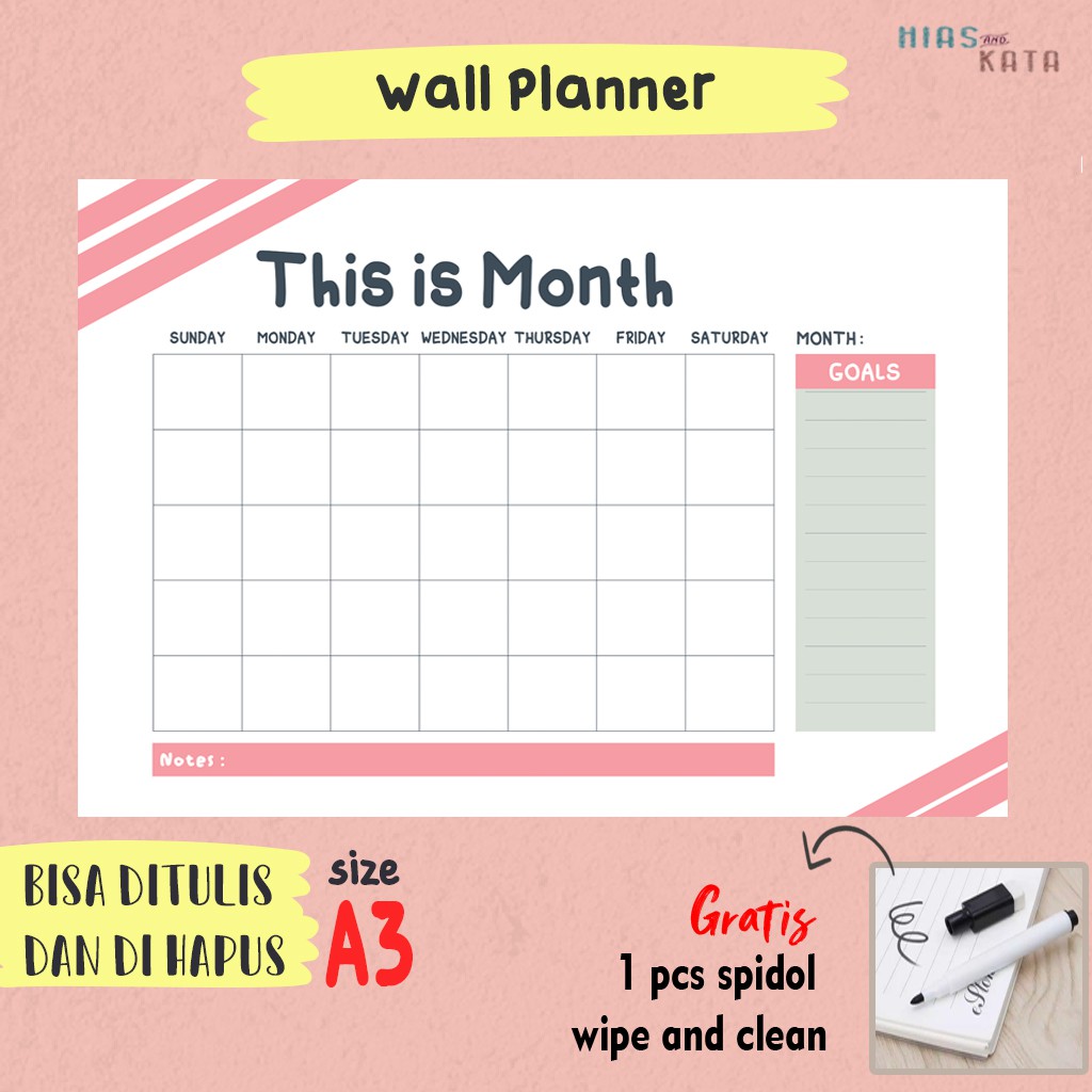 Jual Planner Dinding monthly planner montly planner note & goal list ...