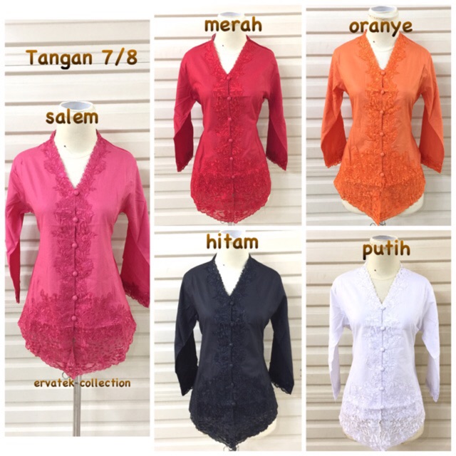 Jual Kebaya Encim KE12 Tangan 7/8 Renda Polos Bahan Katun Halus