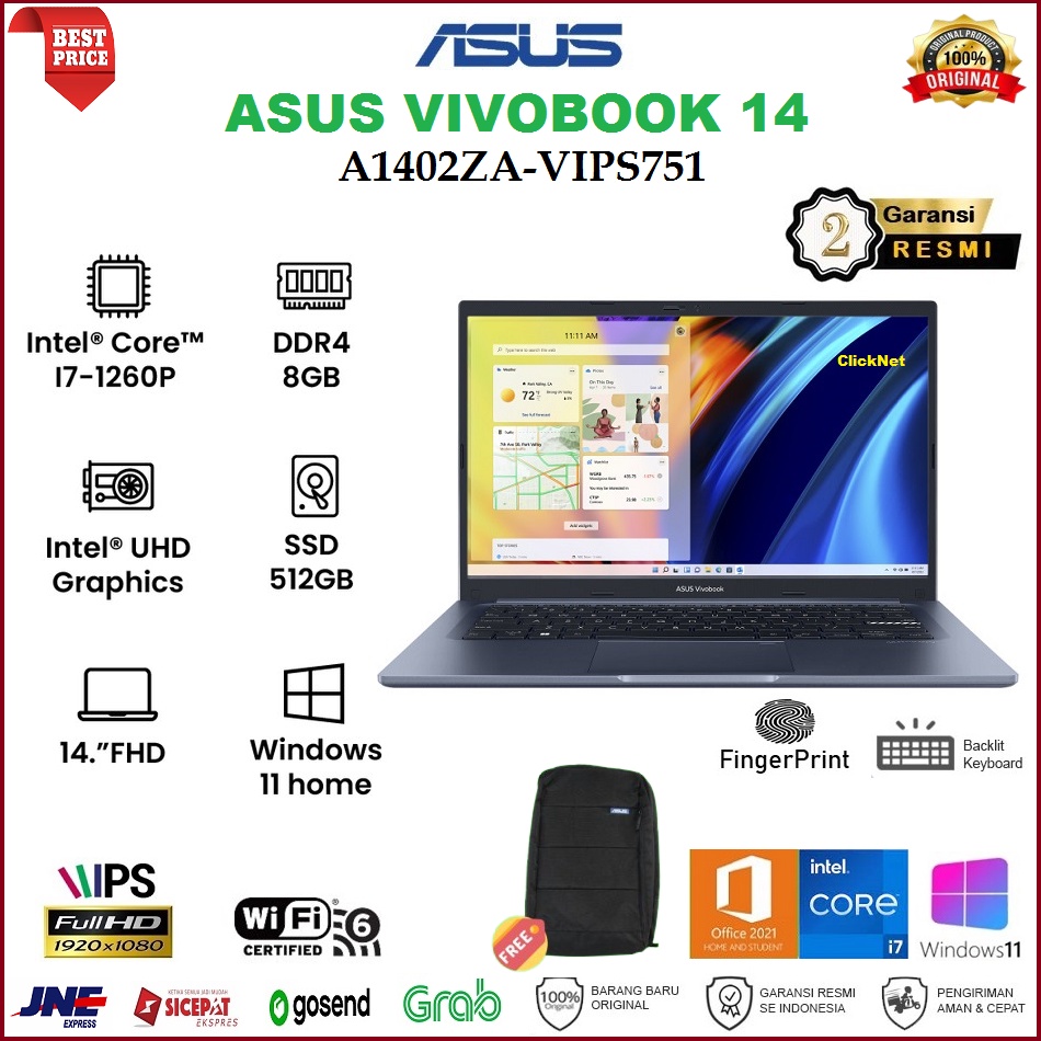 Jual ASUS VIVOBOOK A1402ZA VIPS751 I7-1260P 8GB 512GB SSD FHD IPS WIN11 ...