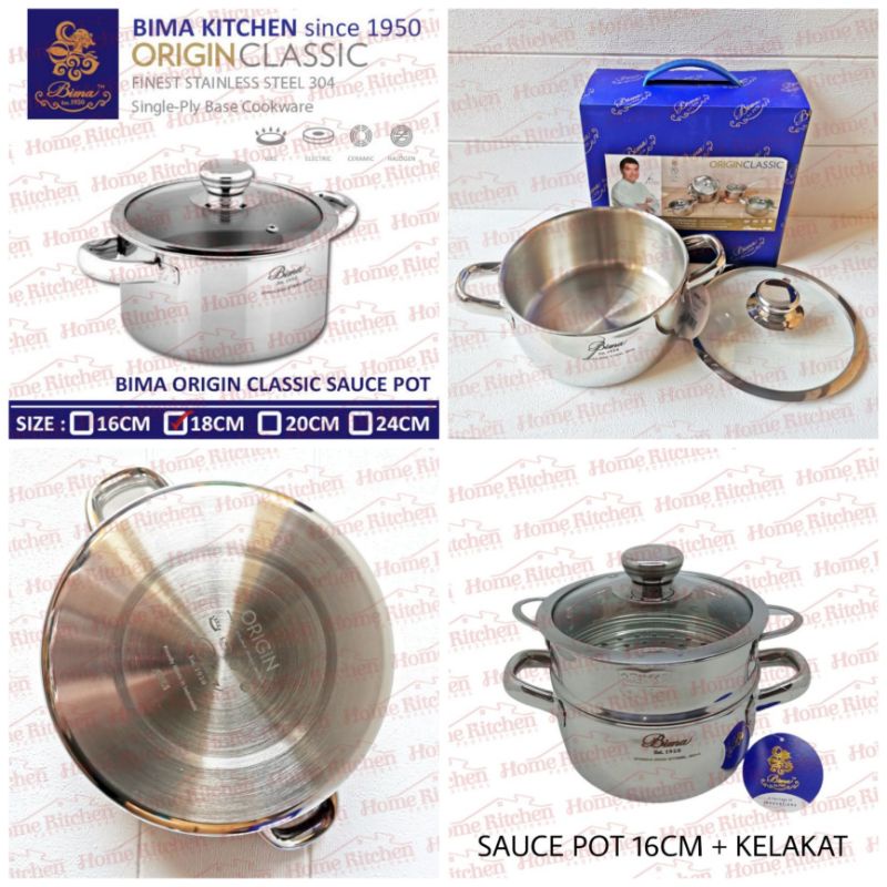 Jual Panci Bima Stainless SUS304 Origin Classic Saucepot 16cm 18cm 20cm ...