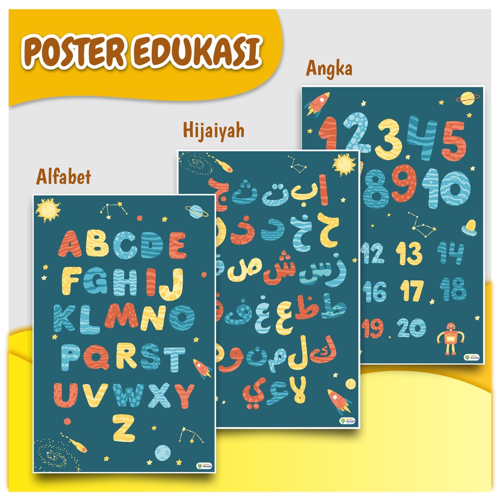 Jual Poster Edukasi Seri Belajar Membaca Angka, Alfabet Dan Hijaiyah ...