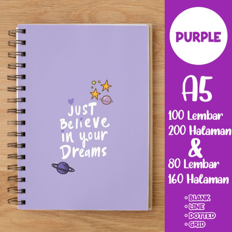 Jual Purple Notebook A5 100 Lembar 200 Halaman Tebal | Shopee Indonesia