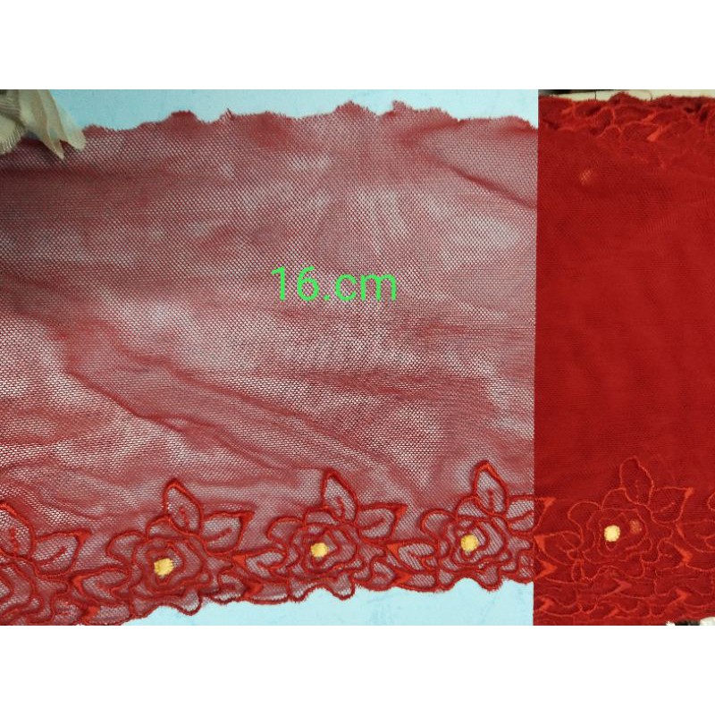 Jual Renda bordir tille merah renda tile besar renda kain renda bunga ...