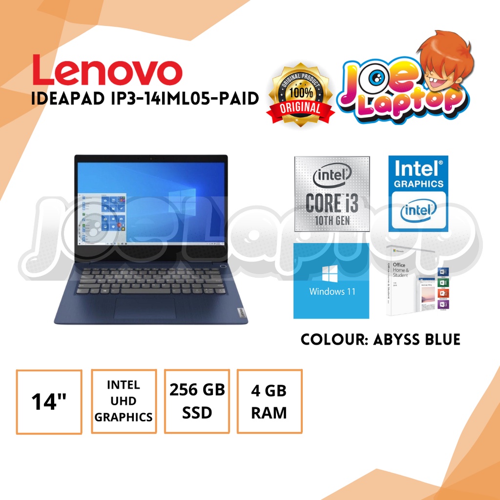 Jual Lenovo IdeaPad IP3-14IML05-PAID Abyss Blue i3 10110U Win11 ...