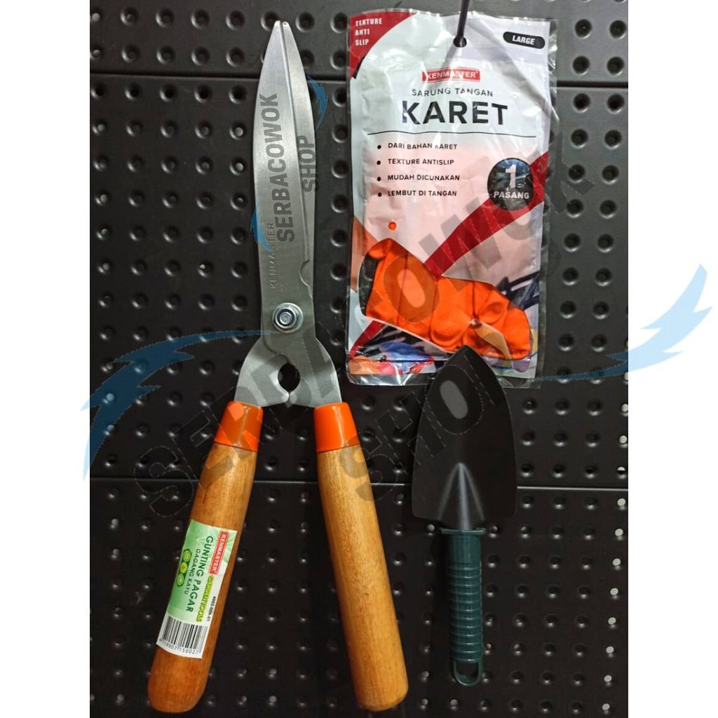 Jual Paket Berkebun Gunting Rumput Kayu - Skop Taman - Sarung Tangan ...