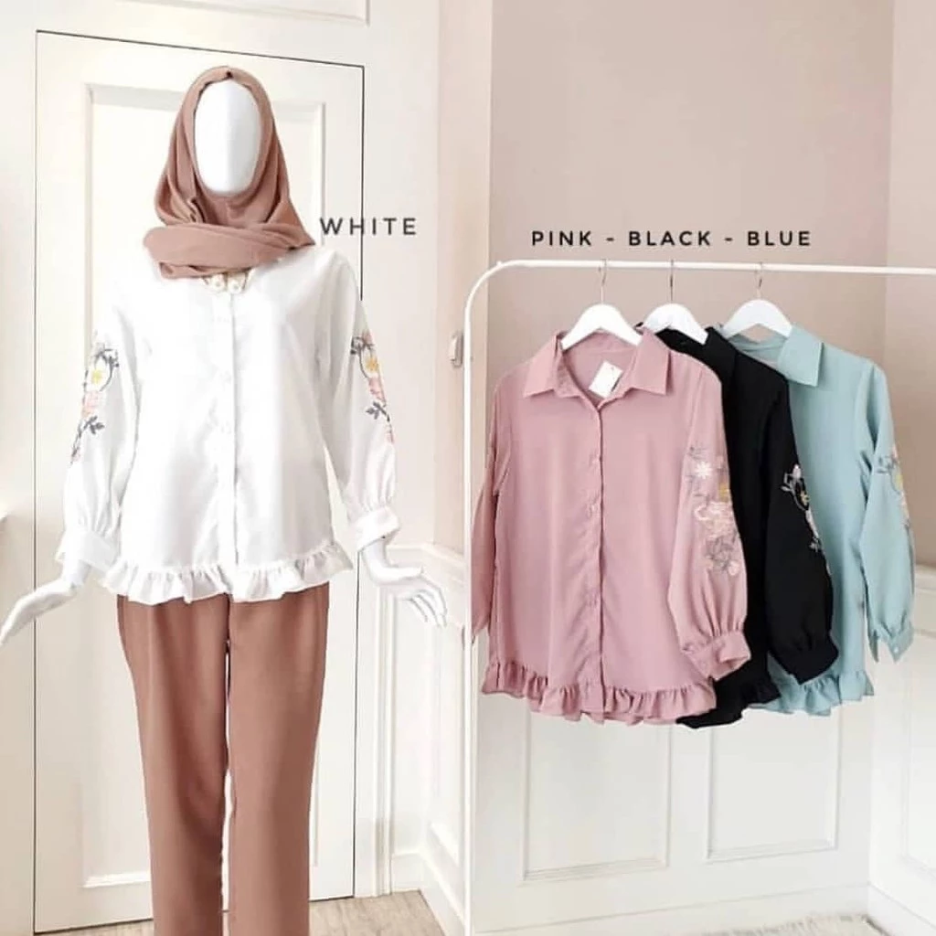 I CUCI GUDANG I ( 5L XXXL XXL XL L M S ) ATASAN WANITA BEST SELLER / floria shirt | PAKAIAN WANITA BIGSIZE | KEMEJA BORDIR JUMBO