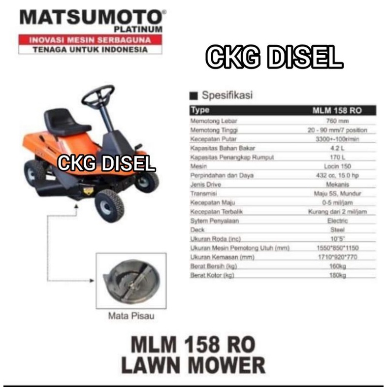 Jual Mesin Potong Rumput Mobil Lawn Mower Matsumoto Mlm Ro Hp