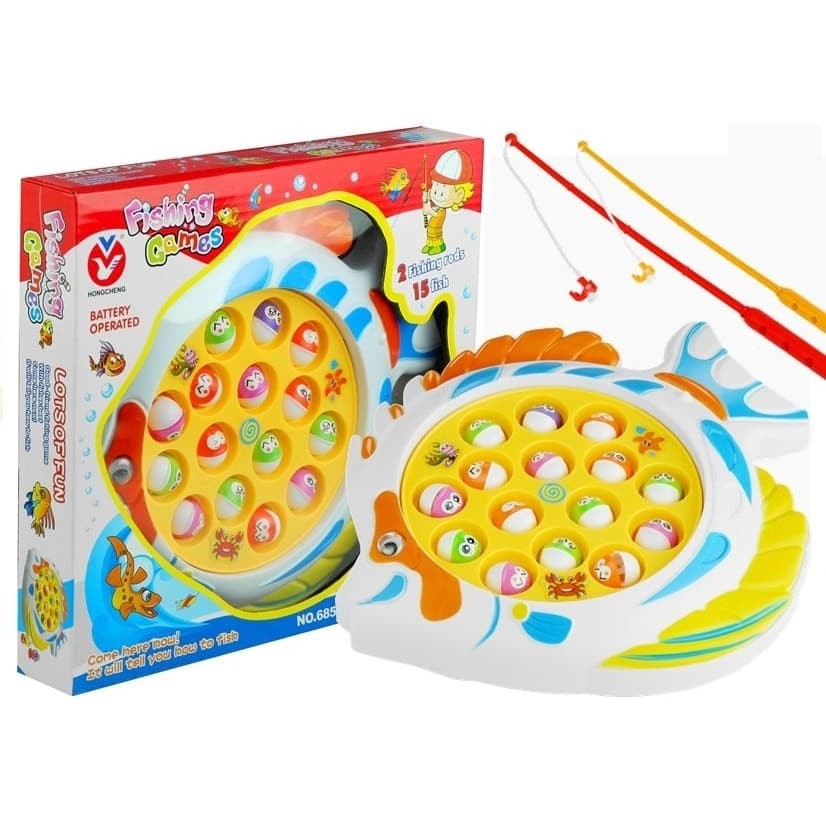 Fishing Game For Kids with 15 Fishes and 2 fishing rods, Battery Operated